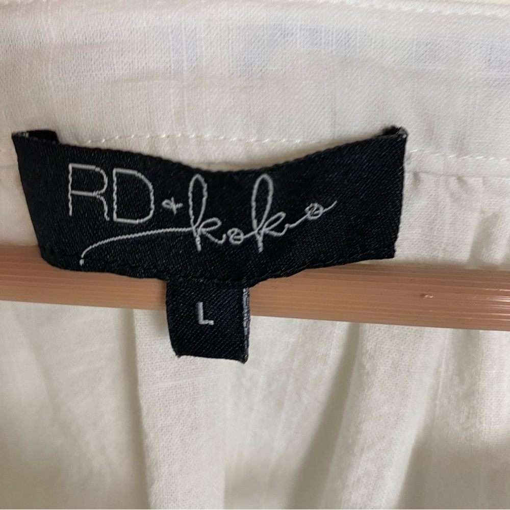 RD & Koko White Linen Embroidered Blouse Sz L - Picture 8 of 9